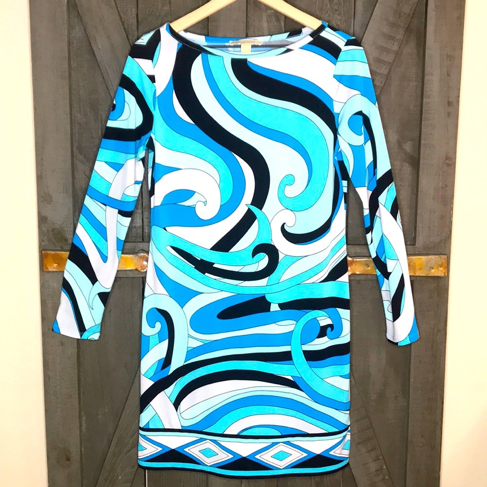 Michael Kors Blue Long Sleeve Body Con Dress